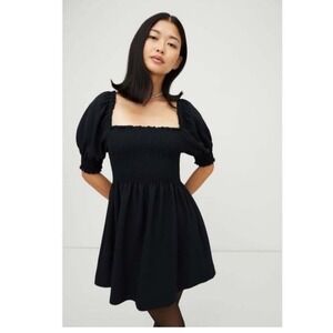 Hill House Home The Athena Nap Dress Black Smocked Mini Dress Small